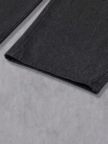 Manfinity Denimwave Men's Floral Embroidery Pattern Casual Versatile Daily Wear Denim Wide Leg Pants - Black - View 5