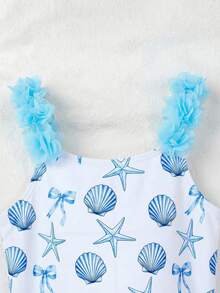 Emery Rose Kids Emery Rose Kids Young Girl Striped Bow & 3D Flower One-Piece Swimsuit - Baby Blue - View 4