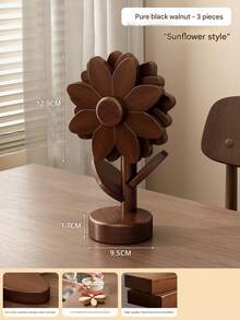 Cirelle Sunflower-Shaped Solid Wood Placemats - Heat-Resistant Natural Mats For Dining Table, Rustic Home Decor & Kitchen Essential - Multicolor - View 9
