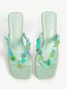 CUCCOO CHICEST Women's Sequin Design Fashion Daily Wear Slip-On High Heel Sandals - Green - View 1