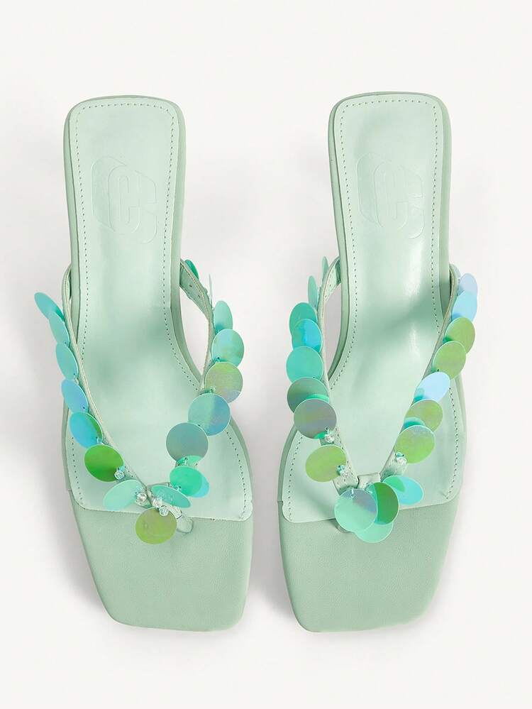 CUCCOO CHICEST Sandalias de tacón alto con diseño de lentejuelas para uso diario de moda para mujer