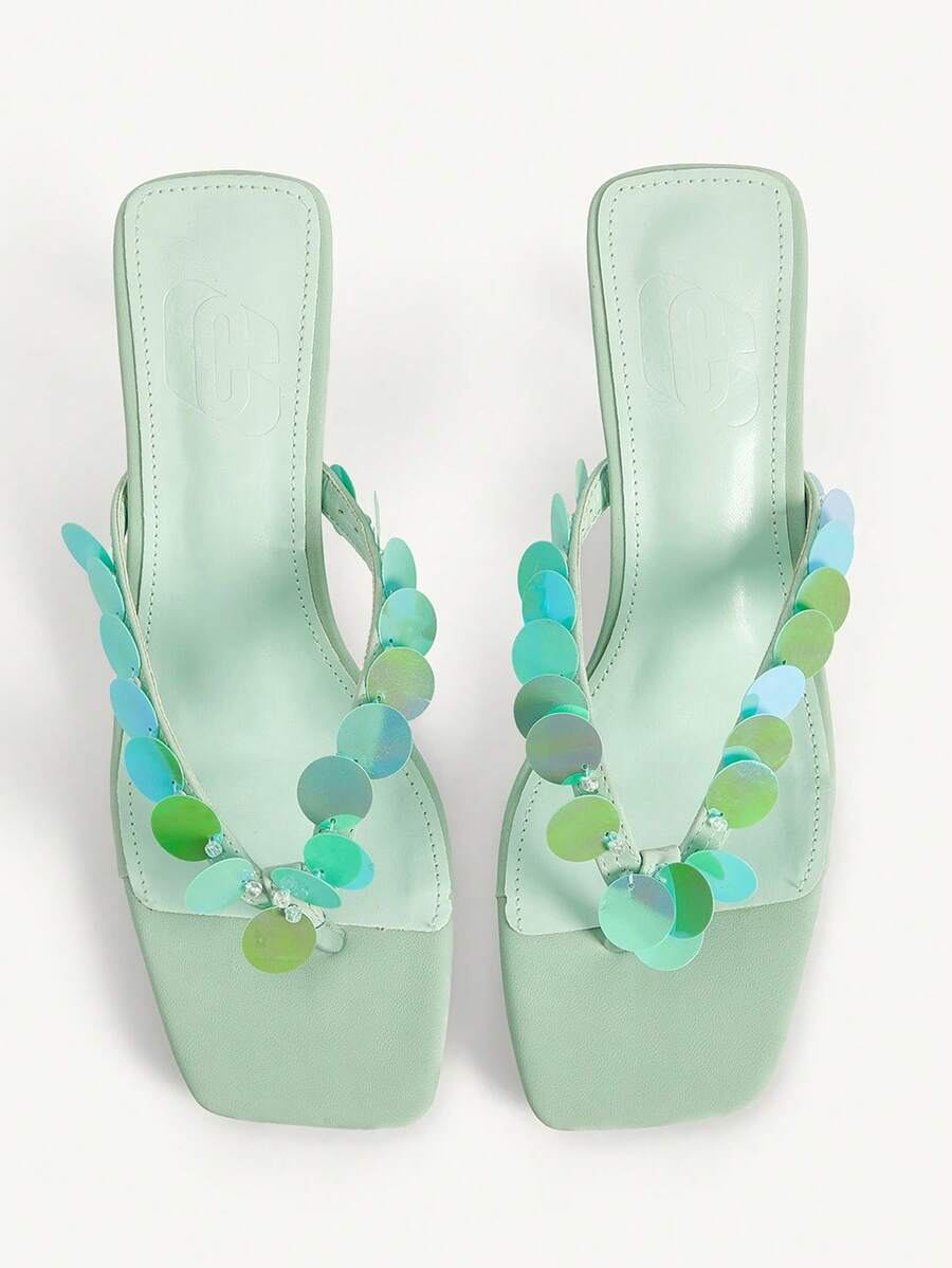 CUCCOO CHICEST Women's Sequin Design Fashion Daily Wear Slip-On High Heel Sandals - Green - View 1