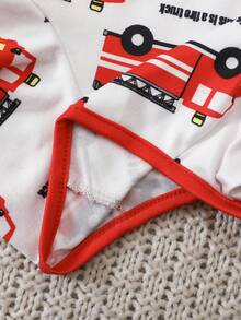 SHEIN Playful Pals Bộ đồ liền thân dài tay cho bé trai mùa xuân hè, kiểu dáng rộng rãi, dễ thương và năng động, mang hơi hướng giáo dục. Họa tiết in chữ xe cứu hỏa màu đỏ trắng, thích hợp mặc ngoài trời. Thiết kế khóa kéo. Thời trang và thoải mái. Thanh lịch. Phù hợp cho thư giãn tại nhà, đi dạo và các hoạt động hàng ngày như tham quan triển lãm chủ đề về lửa. - Đỏ - Xem 5
