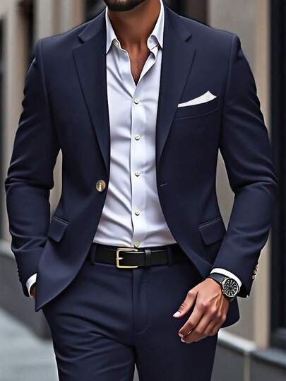 Manfinity Mode Set de 2 piezas, chaqueta de blazer de manga larga informal y pantalones, tallas grandes para hombres