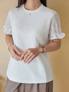 DAZY 女士圆领休闲百搭日常短袖T恤 - 白色 - 查看 6