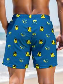 Surfspeed Men's Drawstring Waist Cartoon Duck Pocket Loose Casual Beach Shorts - Multicolor - View 2