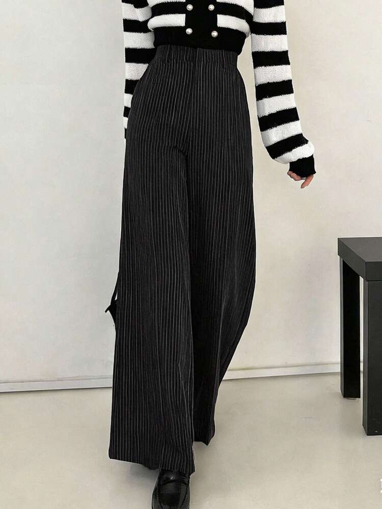 Women's Business Casual Striped Wide Leg Pants, Suitable For Commuting And Daily Wear
