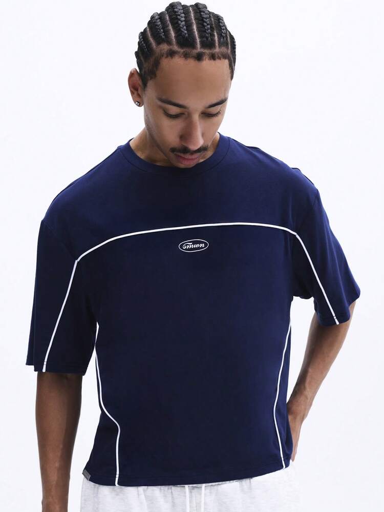 Navy T-Shirt With White Contrast Piping
