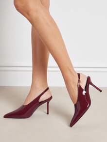 SHUZIA Eleganta pumps i läder med spetsigt tå och bakre rem för kvinnor - Bourgogne - Visa 2