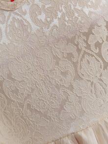 SHEIN 女童杏色网纱连衣裙，V领无袖优雅连衣裙，缎面面料，蝴蝶结腰带，春夏款 - 杏色 - 查看 6