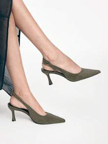 Mnmlis 女士后系带气质优雅简约高跟鞋 - 軍綠色 - 查看 1