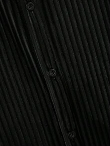 EASEVO 大尺碼男士休閒直條紋短袖襯衫，夏季，度假，父親節禮物 - 黑色 - 查看 7
