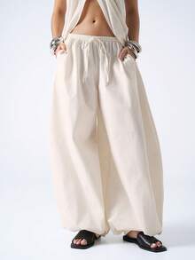 LYSMO 2026 New Arrive Minimalism Spring/Summer Women's Solid Color Stand Collar Asymmetric Hem Top And Wide Leg Pants With Slant Pockets 2 Pieces Set - Beige - View 7