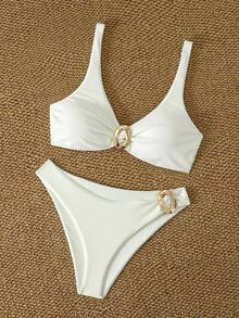 Swim Chiccia 2026新款春夏两件套女士金属装饰泳衣及短裤沙滩度假性感泳装套装 - 白色 - 查看 5