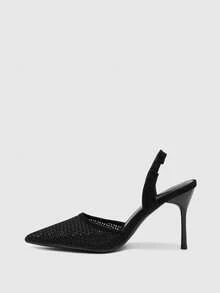 CUCCOO BIZCHIC Black Pointed Toe Mesh Lace-Up High Heel Shoes For Women - Black - View 10