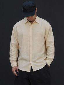 DAZY Apricot Color Casual Long Sleeve Shirt With Front Buttons For Men, Suitable For Spring And Autumn - Apricot - View 5