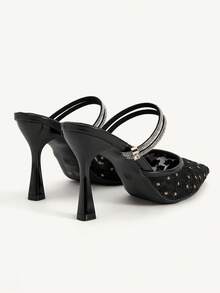 CUCCOO CHICEST Thin Heel Mesh High Heels Closed Toe Sexy One-Strap Sandals - Black - View 4