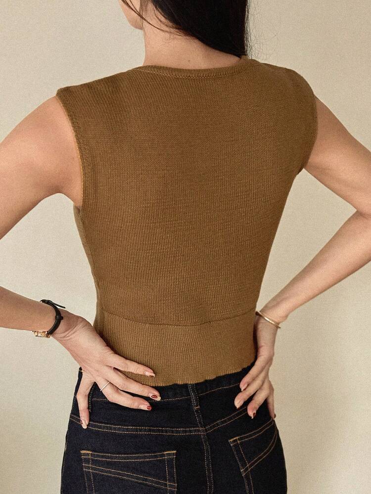 Women's Solid Color Metal Decor Casual Knitted Vest Summer