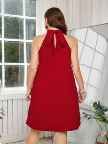 SHEIN Clasi 大码女士优雅花卉装饰吊带连衣裙 - 紅色 - 查看 2