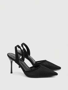 CUCCOO BIZCHIC Black Pointed Toe Mesh Lace-Up High Heel Shoes For Women - Black - View 7