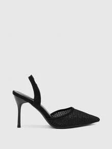 CUCCOO BIZCHIC Black Pointed Toe Mesh Lace-Up High Heel Shoes For Women - Black - View 2