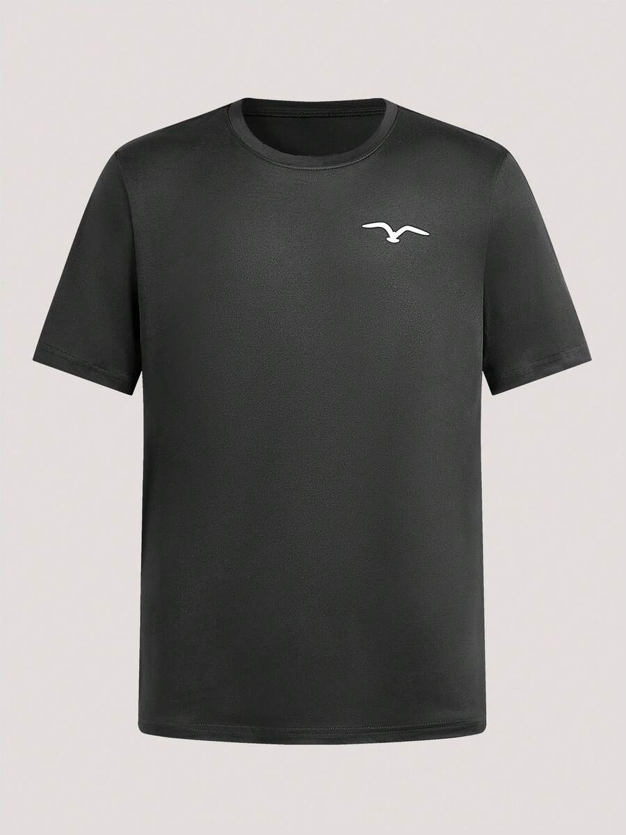 Driftmere 男士夏季海鸥印花圆领短袖休闲T恤 - 深灰色 - 查看 1