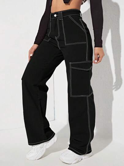 Flexra 大码女式休闲直筒阔腿牛仔裤