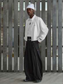 NEON BLANC Quần dài nam dáng rộng, kẻ sọc, có túi cài cúc, kiểu dáng thường ngày. - màu đen - Xem 5