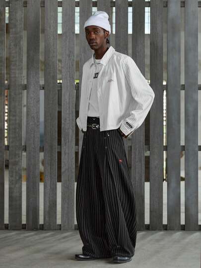 NEON BLANC Men's Casual Striped Button Pocket Loose Pants