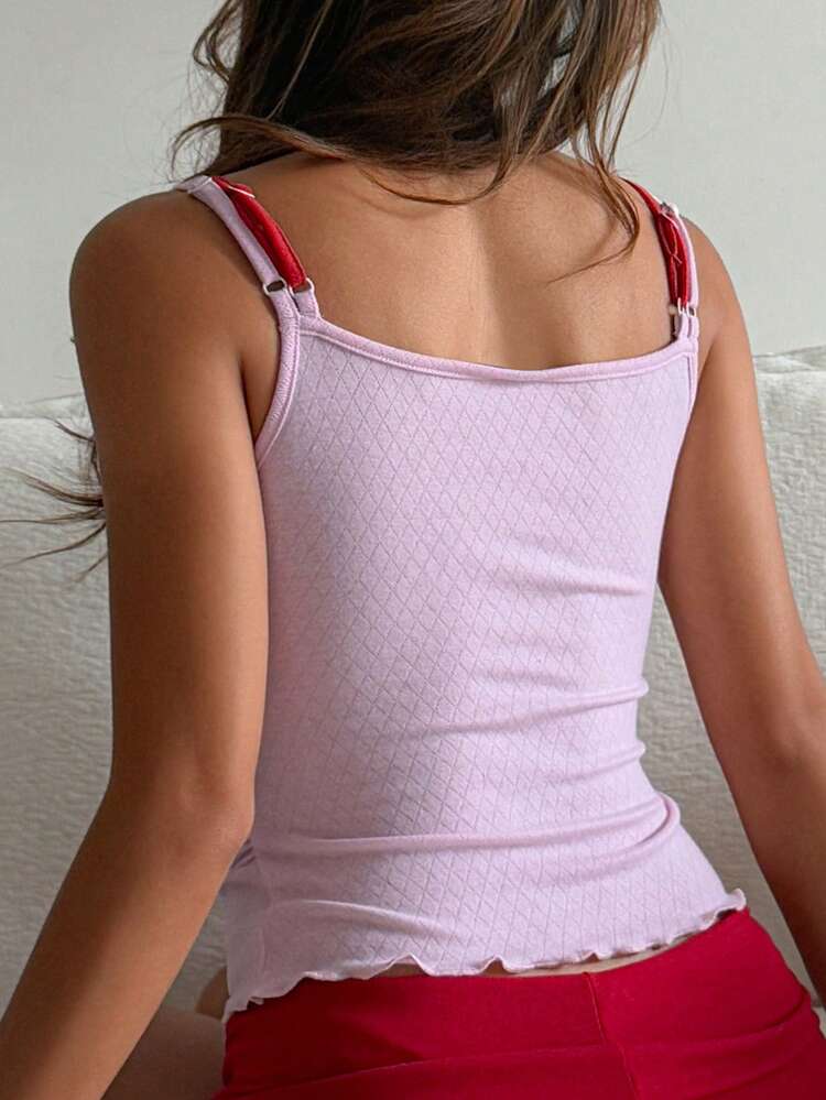 Lace Patchwork Camisole Top With Built-In Padded Bra, Contrast Color Design