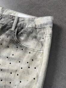 ROMWE MEN Grunge Punk Men's Casual Everyday Rhinestone Embellished Loose Fit Slant Pocket Jeans - White - View 5