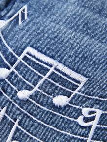 ROMWE MEN Men's Casual Music Note & Slogan Embroidered Denim Shorts, Summer - Blue - View 3