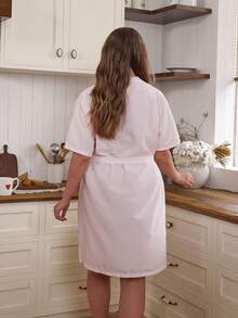 Doze Lane Plus Size Pink Striped Cotton Robe With V Neck And Short Sleeve For Comfortable Maternity Hospital Wear - Baby Pink - View 2