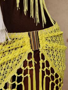Sunspun Elegant Hollow-Out Fringed Sexy Crop Top & Skirt Set, Suitable For Beach Vacation - Yellow - View 4