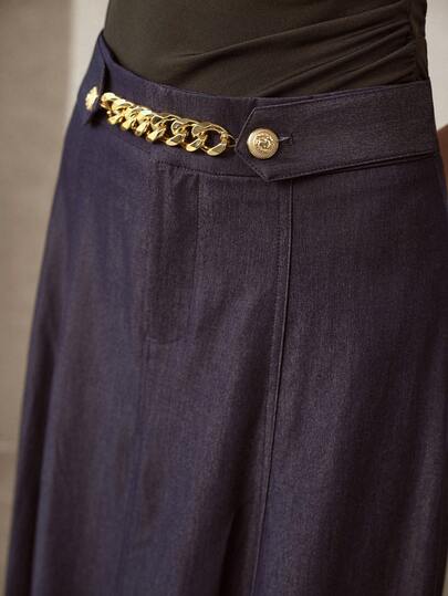 MOTF PREMIUM Chân váy chữ A MIDI DENIM TRANG TRÍ KIM LOẠI