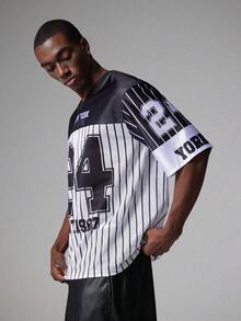 STYNVO 男士字母条纹印花V领休闲短袖T恤，夏季款 - 彩色 - 查看 5