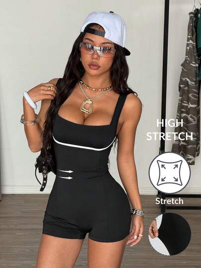 Muchica Schwarzer gestrickter Bodycon Jumpsuit für Damen