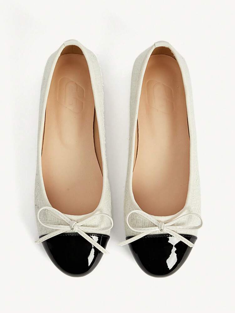 CUCCOO CHICEST Women Shoes Spring And Summer Comfortable And Easy To Wear Bow Round Toe Flat Heel Low Heel Fabric Splicing Solid Color Women's Flat Shoes Daily Commuter Dating