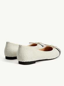 CUCCOO CHICEST Zapatos de mujer para primavera y verano, cómodos y fáciles de usar, con lazo, punta redonda, tacón plano, tacón bajo, combinación de tela y unicolor. Zapatos planos para uso diario y citas - Blanco - Ver 5