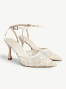 CUCCOO CHICEST Tacones altos de malla con punta puntiaguda y correa trasera, adecuados para el uso en la oficina en otoño/invierno - Beis - Ver 1