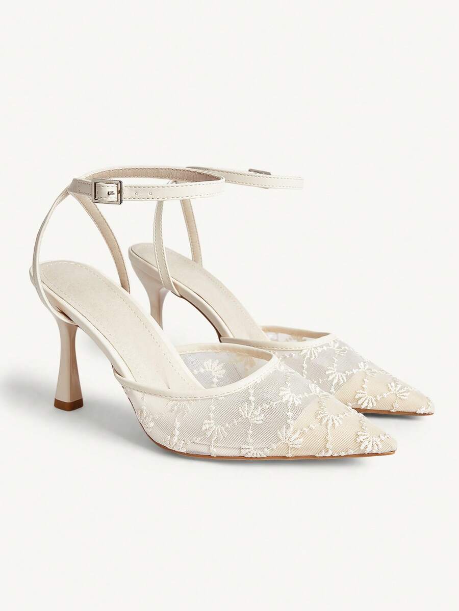 CUCCOO CHICEST Tacones altos de malla con punta puntiaguda y correa trasera, adecuados para el uso en la oficina en otoño/invierno - Beis - Ver 1