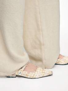 Mnmlis 女士新款灰色法式低跟尖头简约时尚羊毛玛丽珍鞋 - 米杏色 - 查看 7