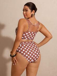 Elaquor 大码波点印花网纱拼接比基尼套装 - 彩色 - 查看 2