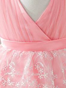Glamorique Kids 女婴香槟色刺绣薄纱连衣裙，配披肩，公主风正式礼服，适合婚礼、派对、生日、晚宴等场合。女婴公主裙，刺绣女婴连衣裙，女婴派对连衣裙，女婴连衣裙，粉色女婴连衣裙，公主裙，女婴连衣裙，女婴婚纱 - 粉色 - 查看 4