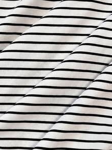 SHEIN Teen Boy Striped Crew Neck Pocket T-Shirt And Shorts Casual Set - Black - View 4