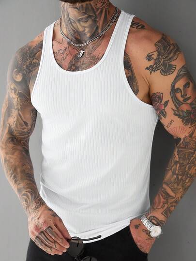 SLATEMANN Camiseta de tirantes de punto acanalado de un solo color para hombre, para hacer ejercicio