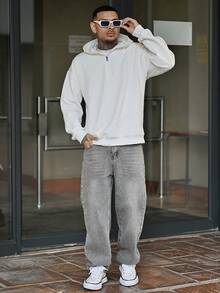 Devon Thys 男士纯色前拉链长袖休闲连帽夹克，适合秋季 - 白色 - 查看 5