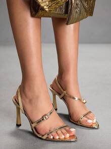 CUCCOO SZL Sandales à talons moyens pointues sexy et à la mode pour femmes, convenant pour le travail, les sorties, les fêtes et autres occasions - Or moyen - Voir 6