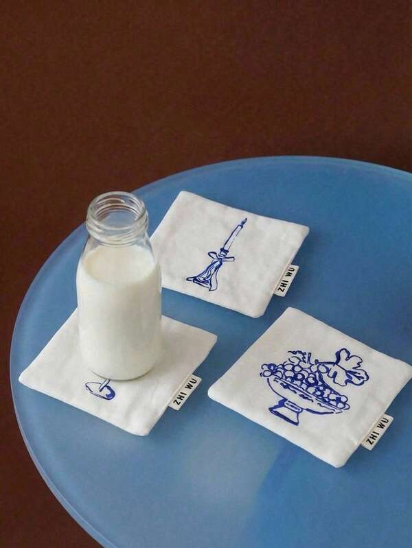 Joivida 10cm Polyester Cup Coasters (Vine/Grape/Bow/Candle Designs) - Stylish Tabletop Drink Mats For Home/Kitchen/Office, Thoughtful Gift For Friends & Family, Decorative Beverage Coasters