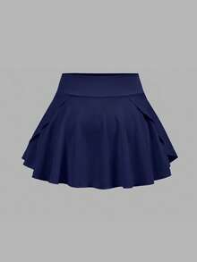 SHEIN Tween Girls' Casual Solid Color Knit Tank Top And Shorts Set, Spring/Summer Tween Two Piece Set Tweens Two Piece Set Tween Crop Top Set - Navy Blue - View 8